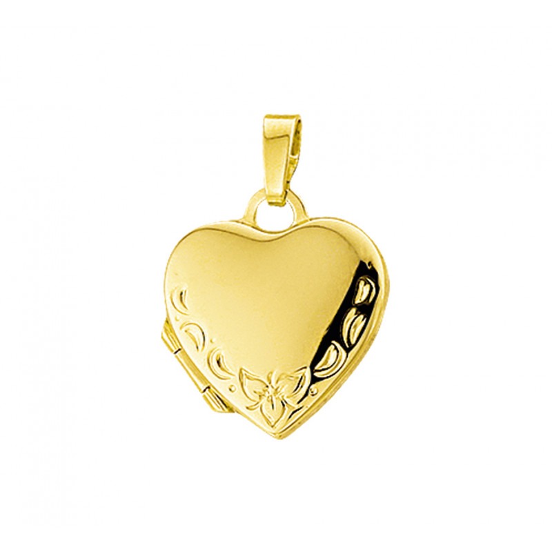 Kip ik luister naar muziek Ga door Gouden medaillon hart bewerkt 14.5x14.5 mm | Mostert Juweliers