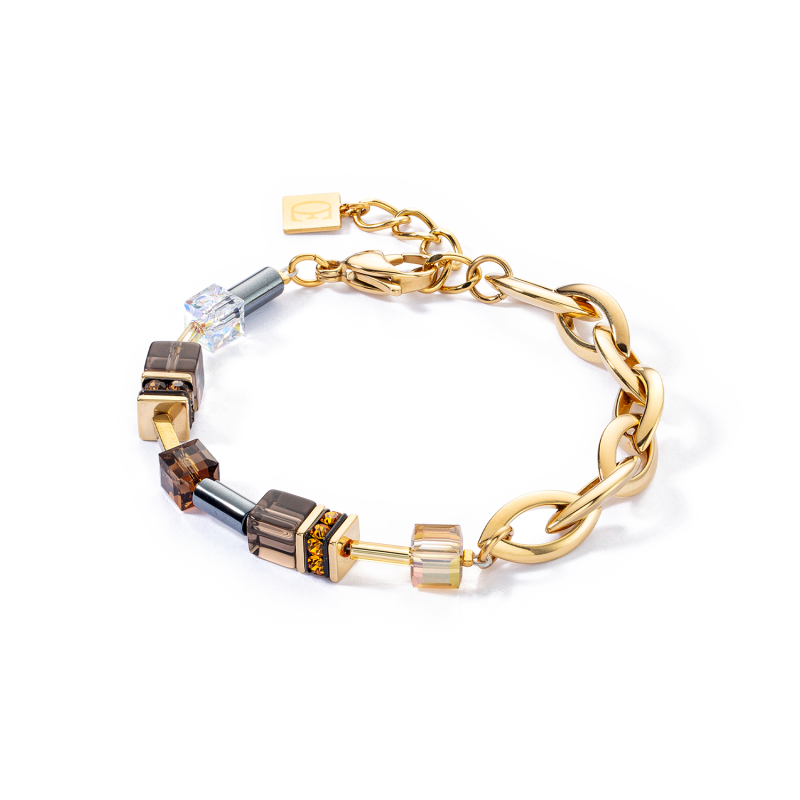 coeur-de-lion-geocube-armband-chunky-chain-4524-30-1116-goudkleurig-met-bruin-lengte-18-21-cm