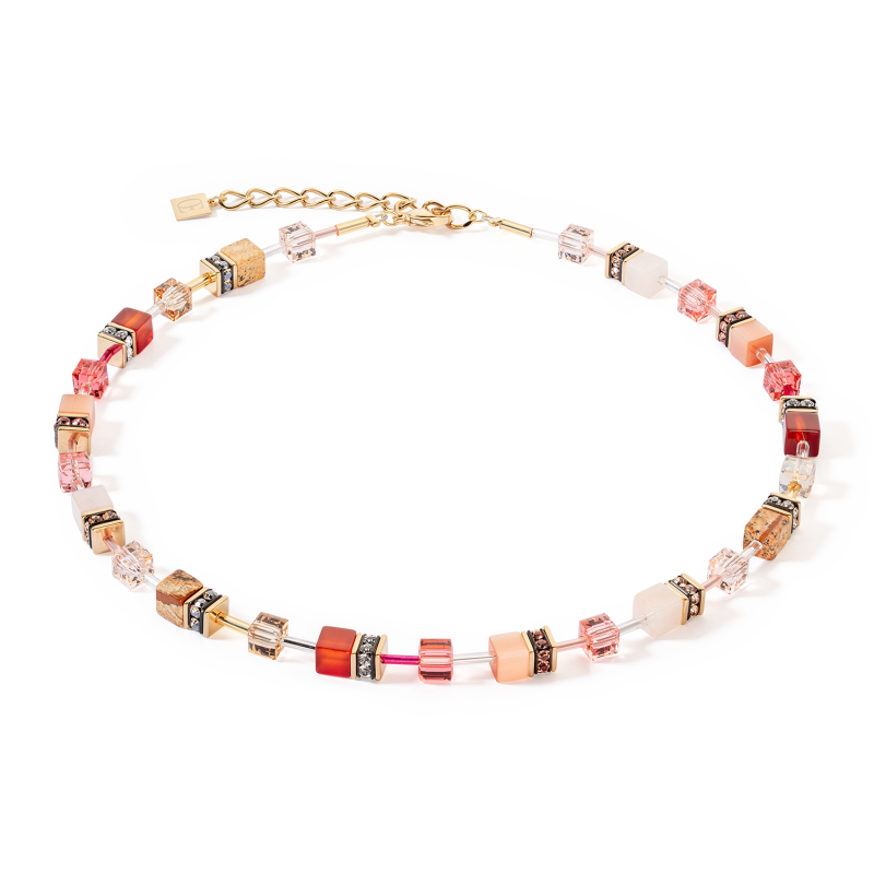 coeur-de-lion-geocube-ketting-iconic-precious-4905-10-0310-goudkleurig-met-rood-en-beige