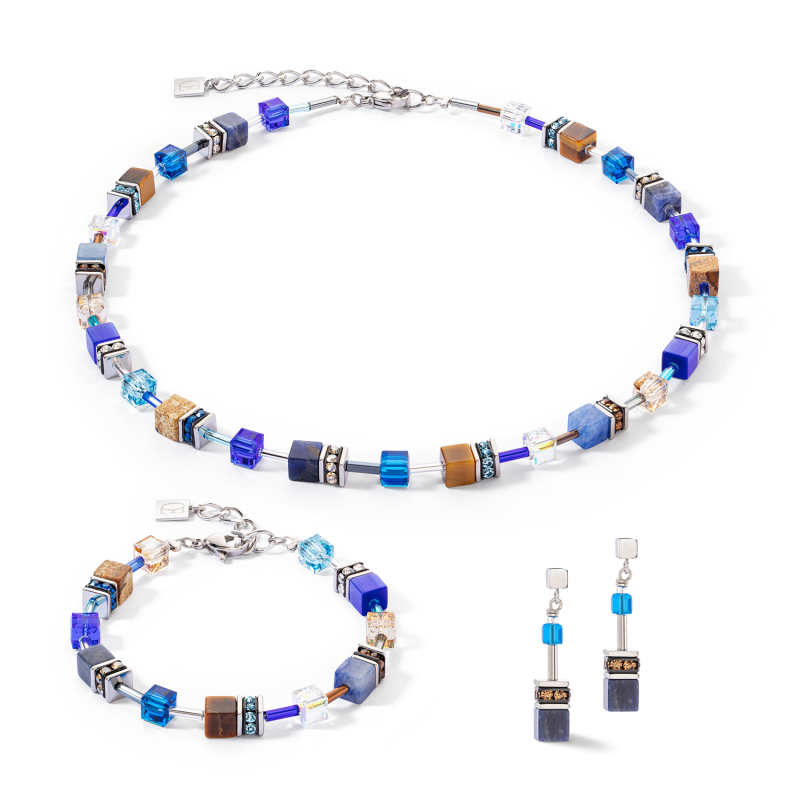 coeur-de-lion-geocube-ketting-iconic-precious-4905-10-0711-zilverkleurig-met-blauw-en-bruin-lengte-42-48-cm