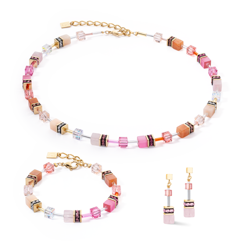 coeur-de-lion-geocube-oorhangers-iconic-precious-4905-21-1902-goudkleurig-met-roze-en-oranje