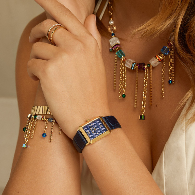 coeur-de-lion-7672-71-0716-horloge-iconic-spikes-met-blauwe-leren-band-en-gold-plated-kast