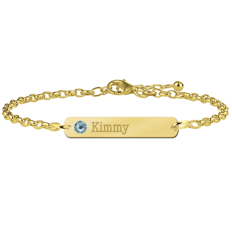 havik Naleving van Stijg Gouden armband met naam bar en geboortesteen Names4ever | Mostert Juweliers