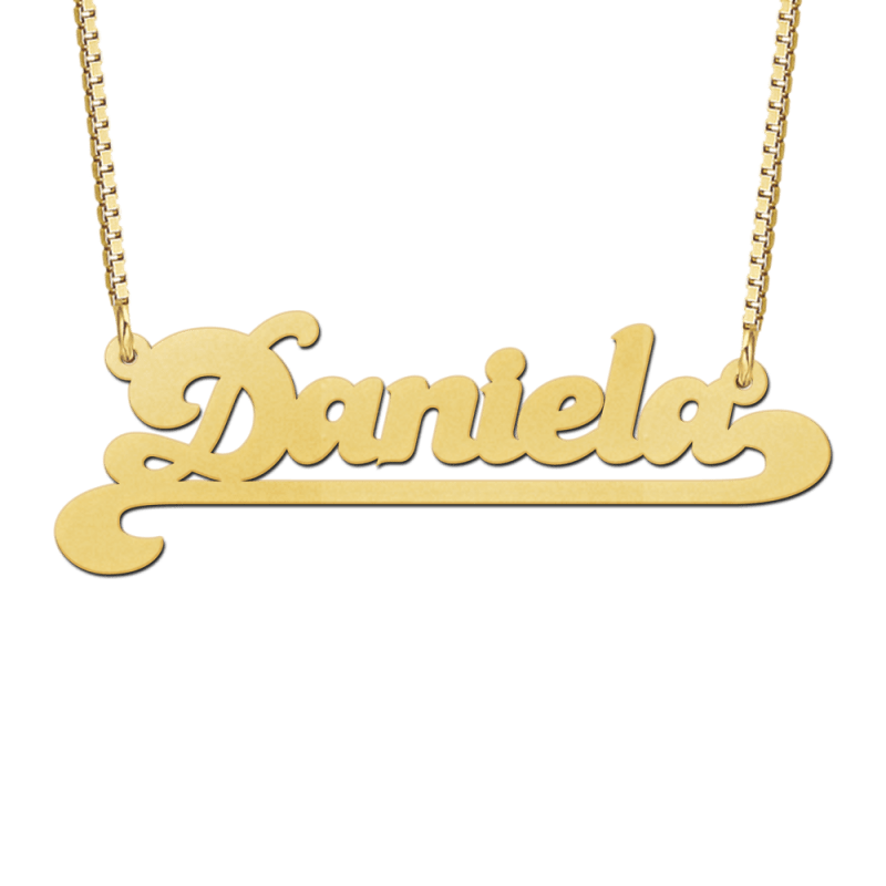ticket horizon Tien Gouden naam ketting met voorbeeldnaam Daniela | Mostert Juweliers