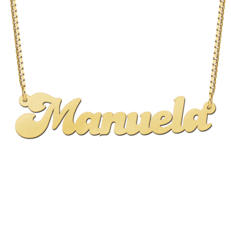 gijzelaar Moeras horizon Gouden naamketting met voorbeeldnaam Manuela | Mostert Juweliers