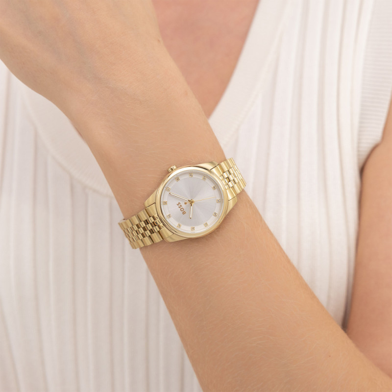 boss-graceful-hb1502810-gold-plated-dameshorloge-met-zilverkleurige-wijzerplaat-o-32-mm
