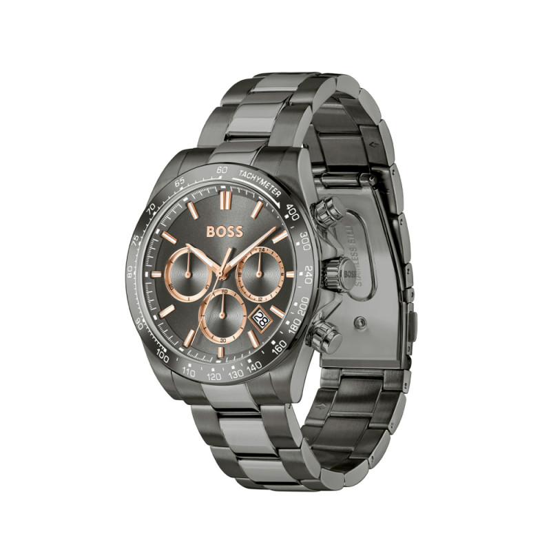 boss-hero-hb1514299-stalen-herenhorloge-met-grijze-wijzerplaat-en-rosekleurige-details-o-43-mm