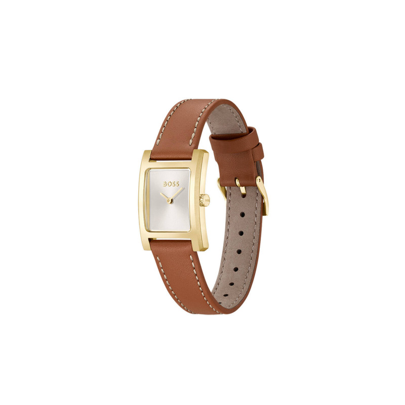 boss-lucy-hb1502741-dameshorloge-goudkleurig-met-zilverwitte-wijzerplaat-rechthoekig-bruine-leren-band-23-mm