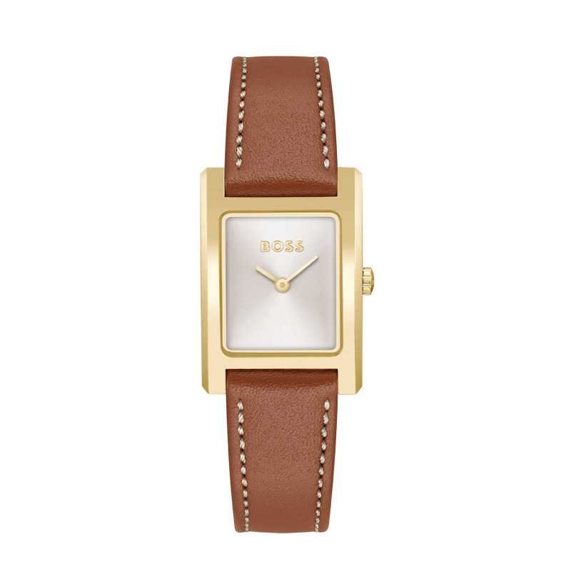 boss-lucy-hb1502741-dameshorloge-goudkleurig-met-zilverwitte-wijzerplaat-rechthoekig-bruine-leren-band-23-mm