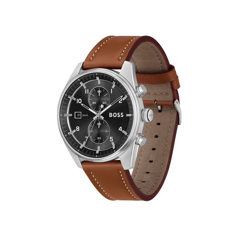 boss-skytraveller-hb1514161-herenhorloge-van-staal-met-bruine-leren-band-zwart-chronograaf-o-44-mm