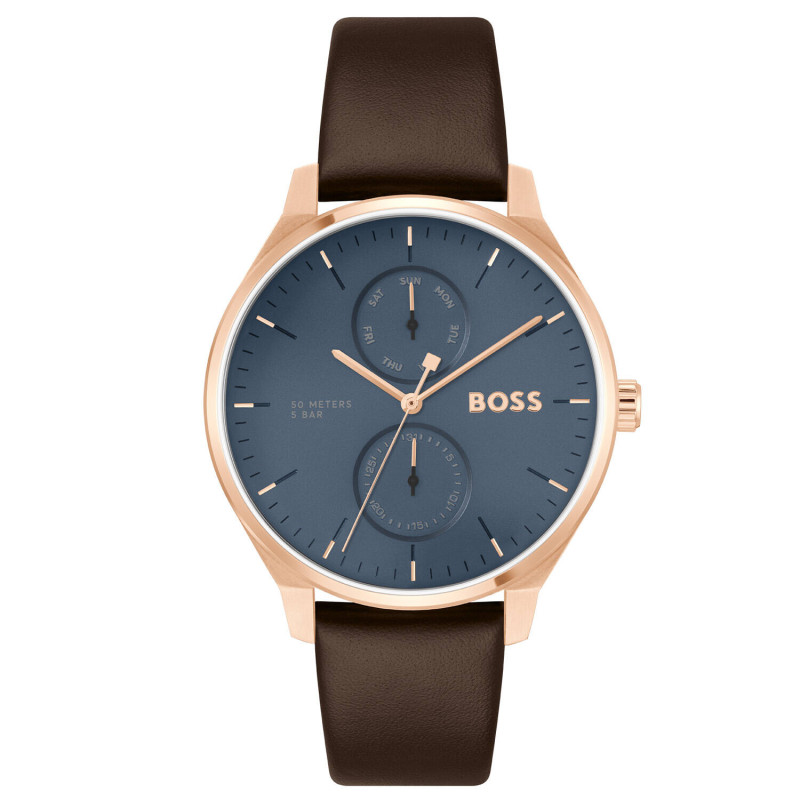 boss-tyler-hb1514103-herenhorloge-van-staal-rosegoudkleurig-met-blauwe-wijzerplaat-en-bruine-leren-band-o-43-mm