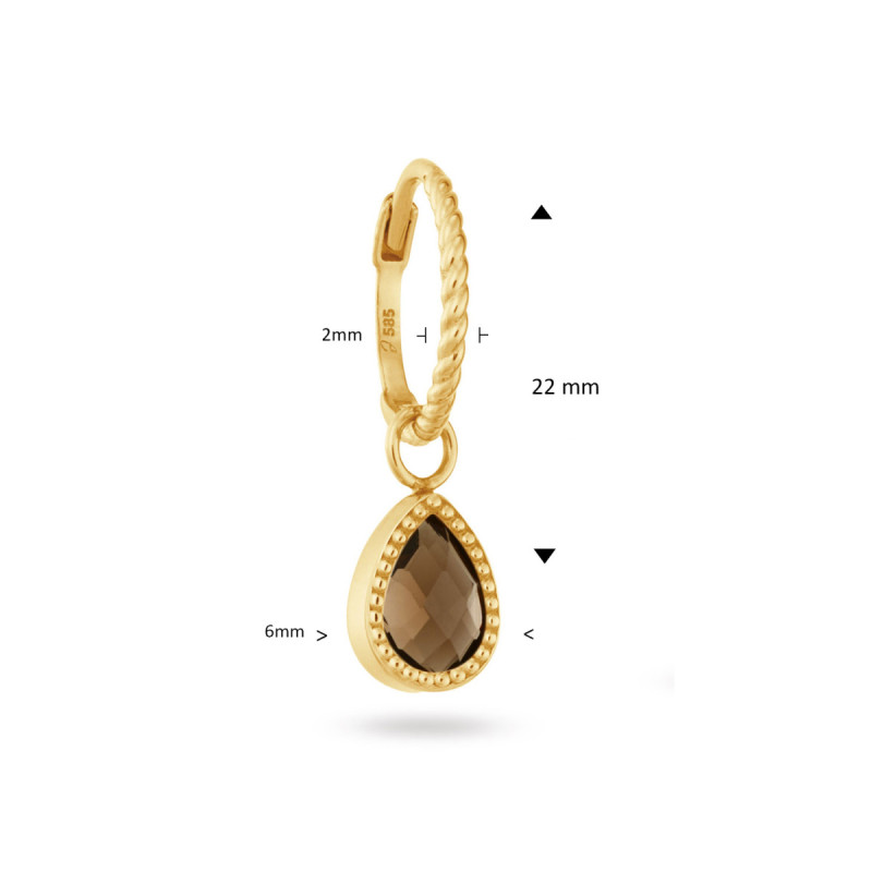 jackie-gold-jks25561-14-karaat-gouden-oorring-met-bruine-rookkwarts-druppel-per-stuk