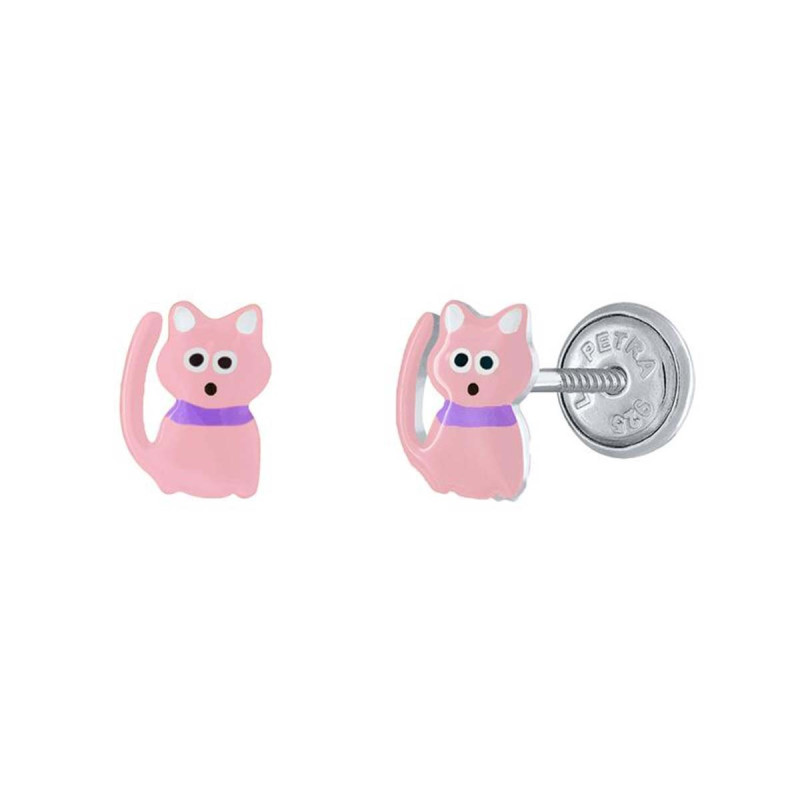 lapetra-lpos0078-zilveren-kinderoorknopjes-met-roze-kat-van-emaille-4-mm-breed-hoogte-9-mm