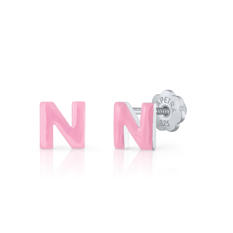 lapetra-lposlr-n-zilveren-oorknopjes-met-roze-emaille-letter-n-hoogte-6-mm