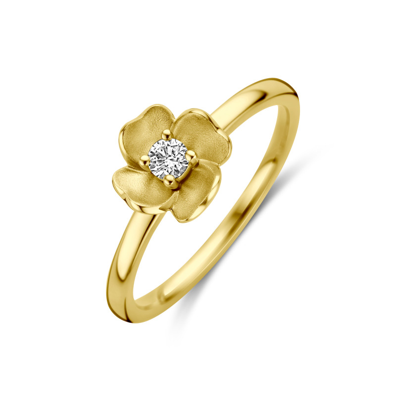 14-karaat gouden bloem ring met een diamant crt Mostert