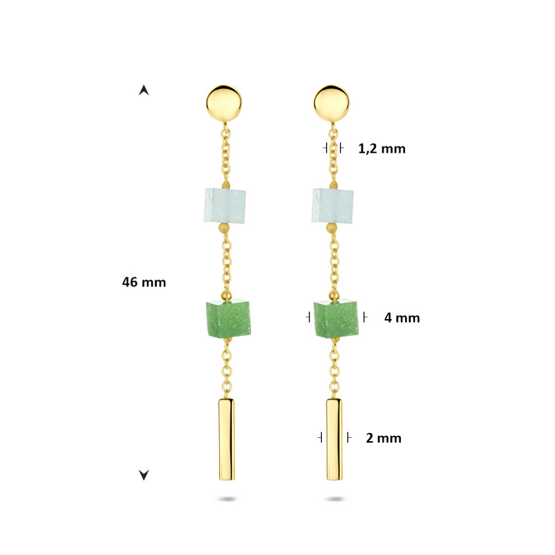 14-karaat-gouden-oorhangers-met-blauwe-en-groene-kwartsiet-kubus-stenen-hoogte-46-mm