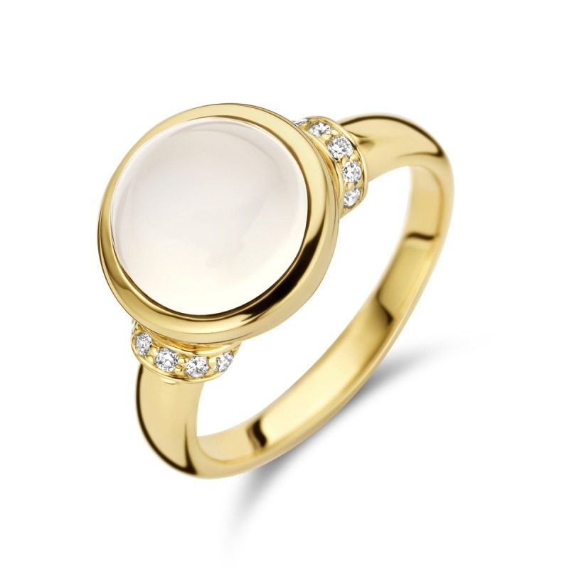 Bakkerij Verhoogd Arbitrage 14-karaat gouden ring met maansteen en diamanten 0.08 crt | Mostert  Juweliers