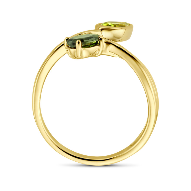 14-karaat-gouden-ring-met-organische-vormen-en-groene-toermalijn-peridoot-en-diamant