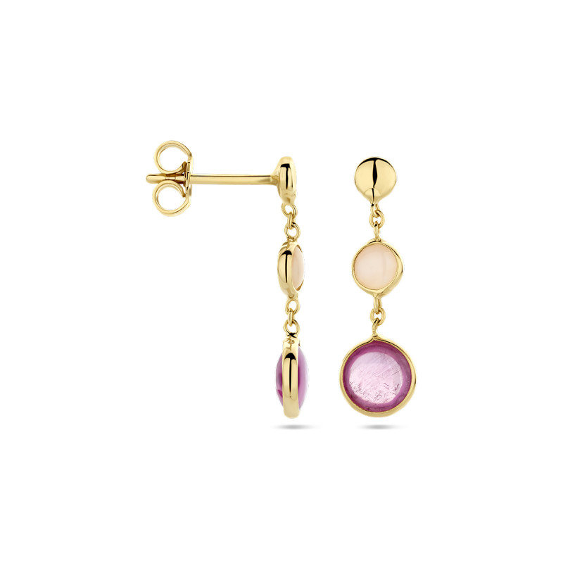 14-karaat-gouden-ronde-oorhangers-met-roze-opaal-en-rode-robijn-6-5-mm-x-22-mm