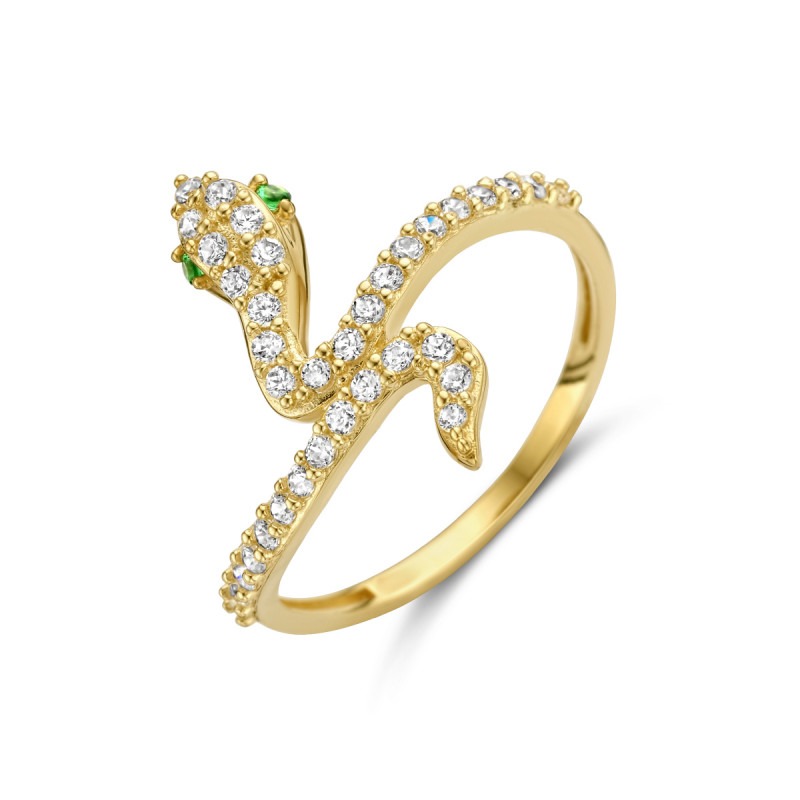 Ladder vooroordeel Temmen 14-karaat gouden slang ring met smaragd en zirkonia | Mostert Juweliers