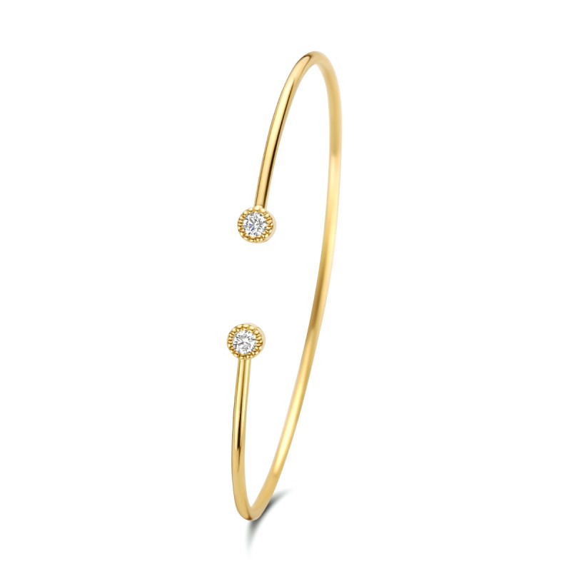 rand Weigeren het winkelcentrum 14-karaat gouden spang armband met twee diamanten - Diameter 55 mm |  Mostert Juweliers
