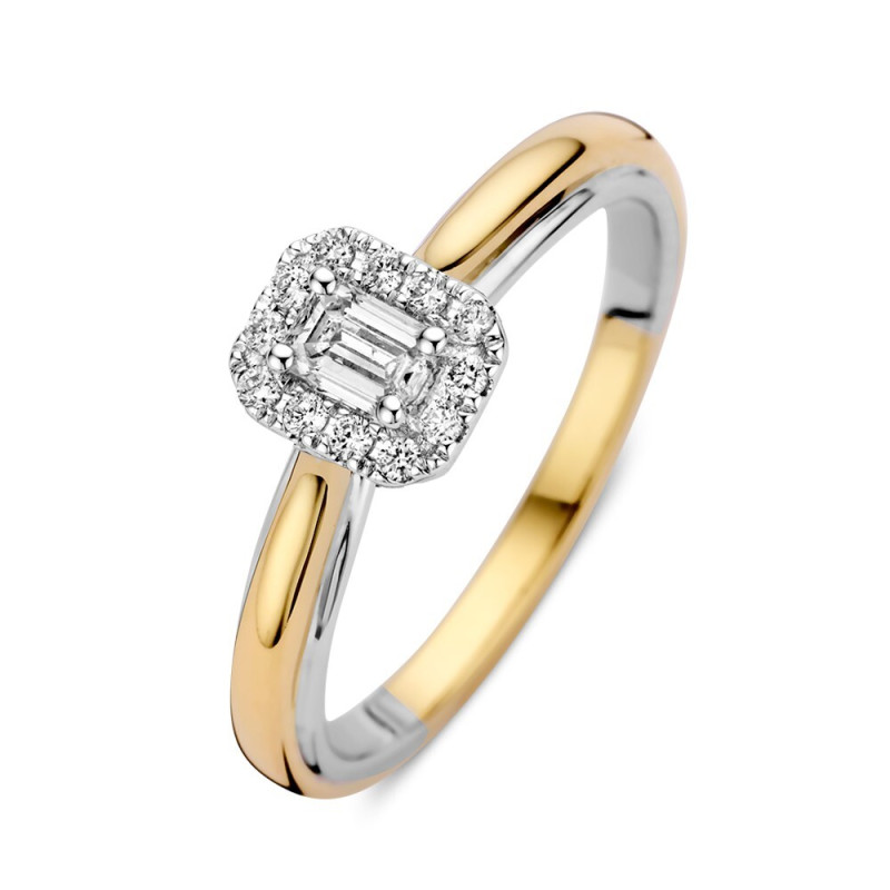 bicolor-14-karaat-halo-ring-met-rechthoekige-transparante-diamant-0-33-crt