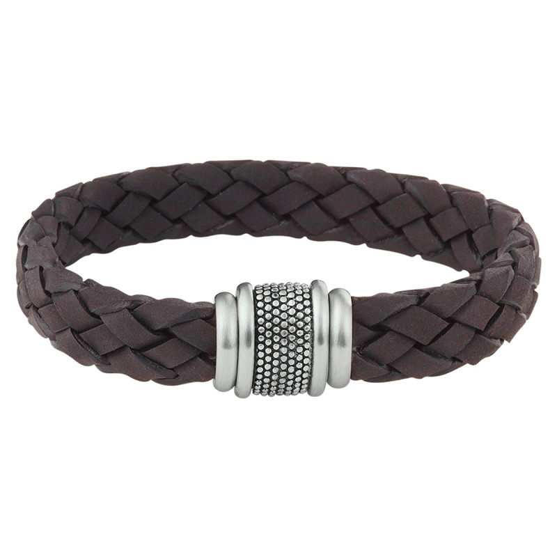 bruine-leren-herenarmband-gevlochten-met-zilverkleurige-sluiting-12-mm-breed
