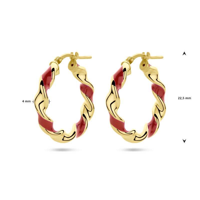 gold-plated-gedraaide-oorringen-met-rode-emaille-diameter-22-5-mm