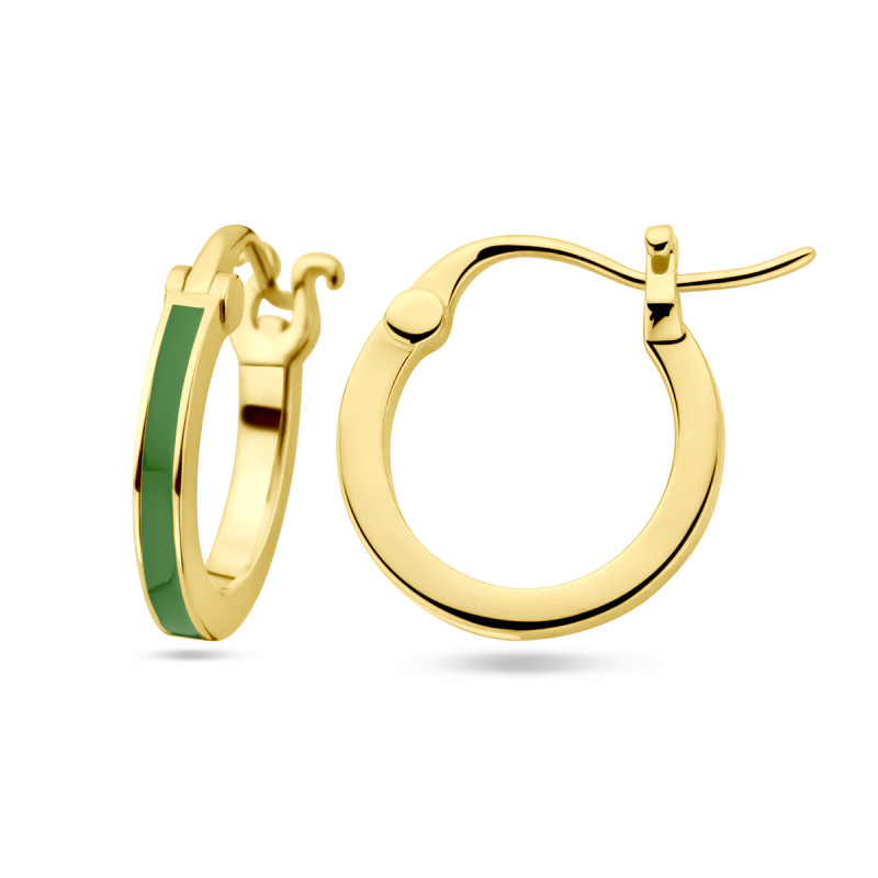 gold-plated-klapoorringen-met-een-streep-groene-emaille-diameter-15-5-mm