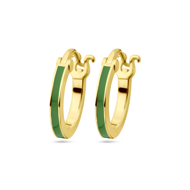 gold-plated-klapoorringen-met-een-streep-groene-emaille-diameter-15-5-mm