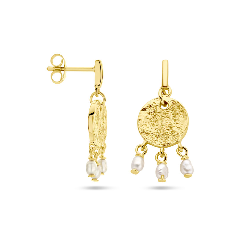 gold-plated-pareloorbellen-met-drie-parels-en-ronde-hanger-10-mm-x-25-mm