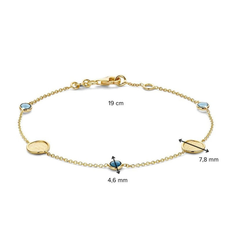 gouden-armband-met-matte-organische-cirkels-en-blauwe-topaas-stenen-lengte-19-cm