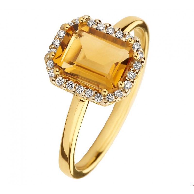 slaap Moderator Geleidbaarheid Gouden ring met edelsteen citrien en diamant steen | Mostert Juweliers