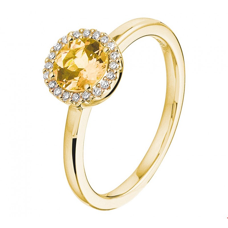 Gouden ring met edelsteen citrien en diamant Mostert Juweliers