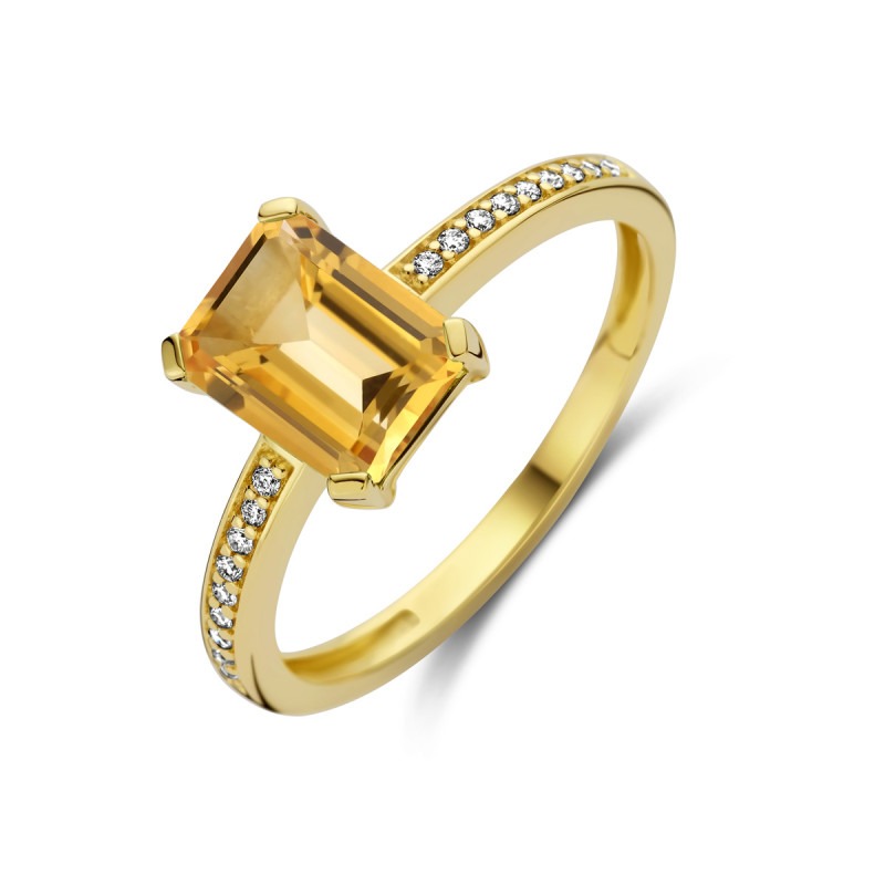 vintage stijl met vierkante citrien oranje/geel en diamanten 0.07 crt | Mostert Juweliers