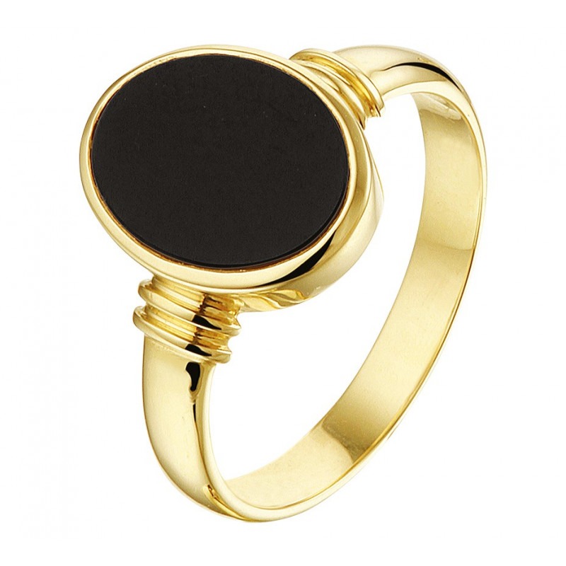 hek Permanent Reserveren Gouden zegelring dames zwarte steen massief | Mostert Juweliers