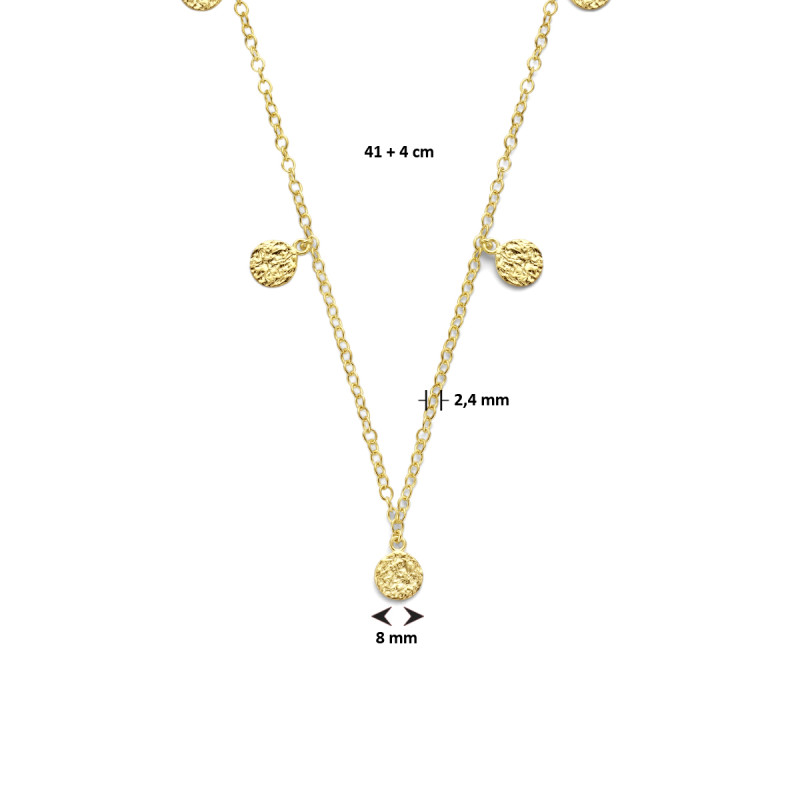 goudkleurige-ketting-met-ronde-hangers-gehamerde-afwerking-2-4-mm-breed-lengte-41-45-cm