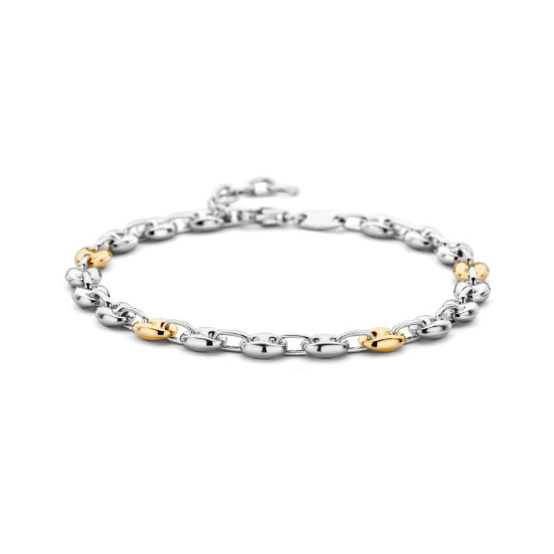 landelijk binnen Matroos Koffieboon armband zilver/goud 5.1 mm - Lengte 17 + 3 cm | Mostert Juweliers