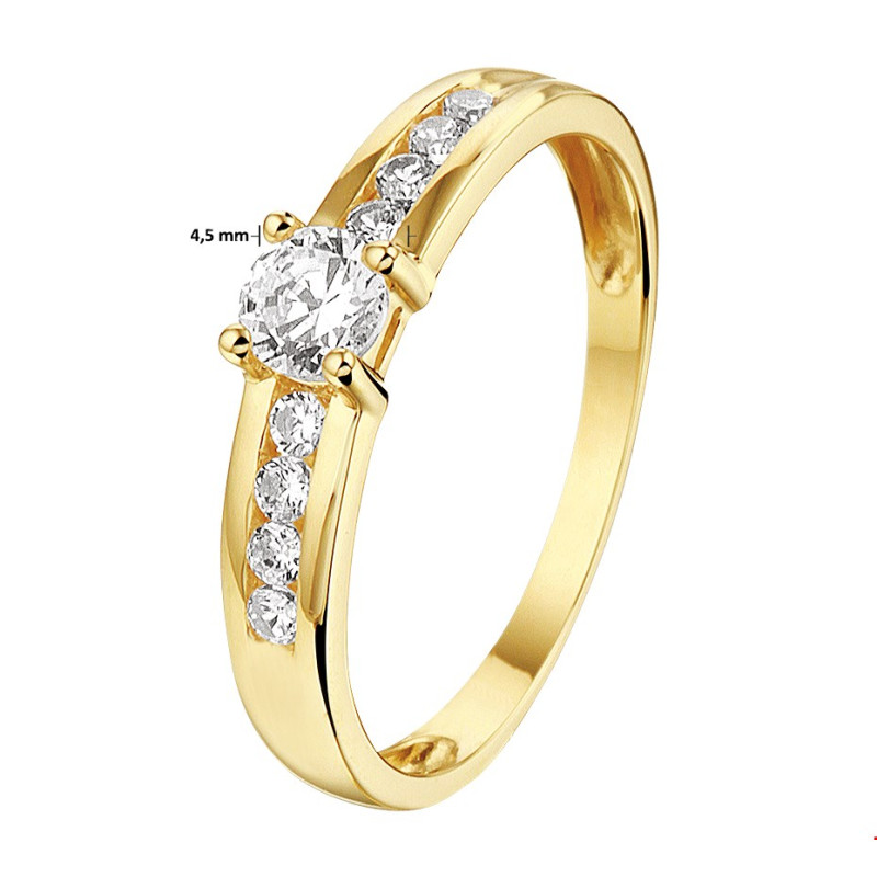 Mooie gouden ring met zirkonia en zirkonia rij | Mostert Juweliers