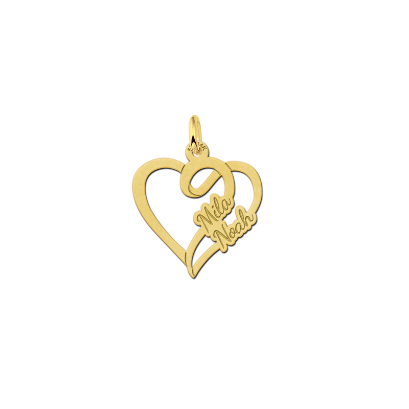 Peave lastig stoeprand Names4ever gouden hart hanger met twee namen - 20 mm x 21 mm | Mostert  Juweliers