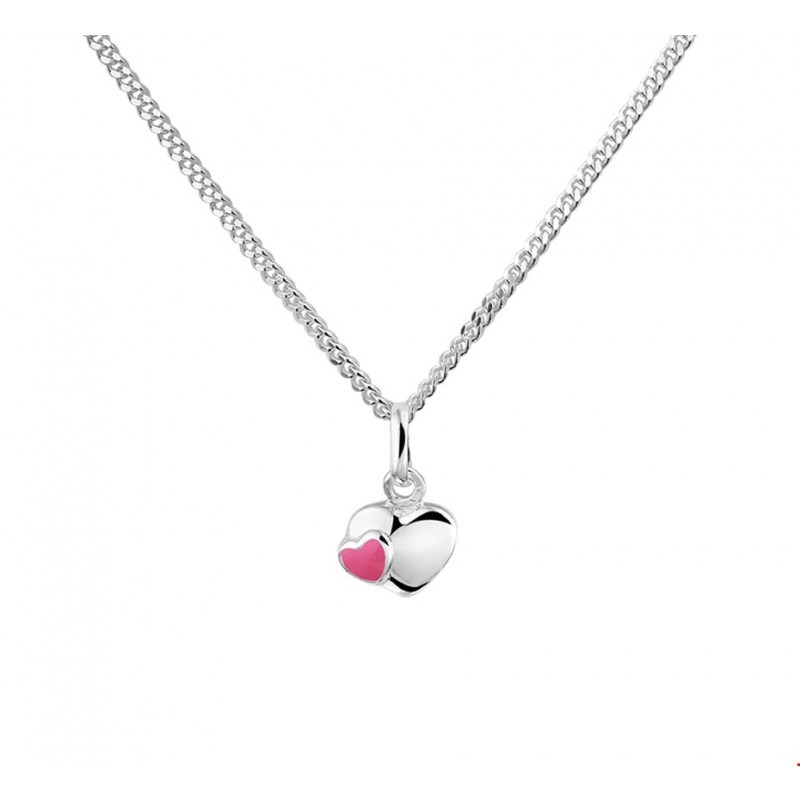 verzameling twintig twee Roze geëmailleerd zilveren ketting hartje | Mostert Juweliers