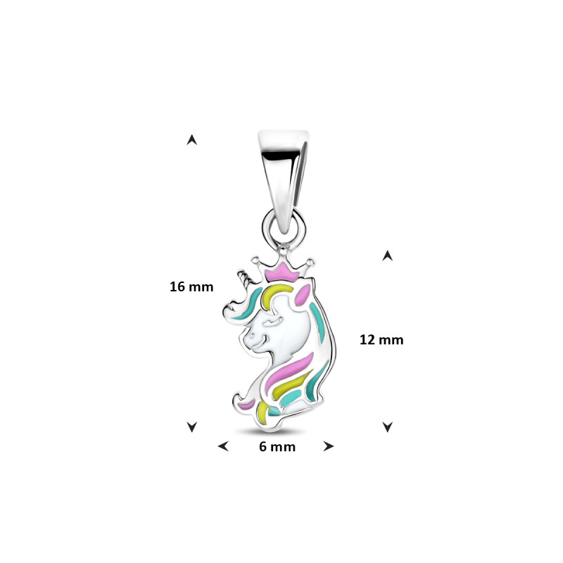 zilveren-en-kleurrijke-emaille-eenhoornhanger-voor-kinderen-6-mm-breed-hoogte-16-mm