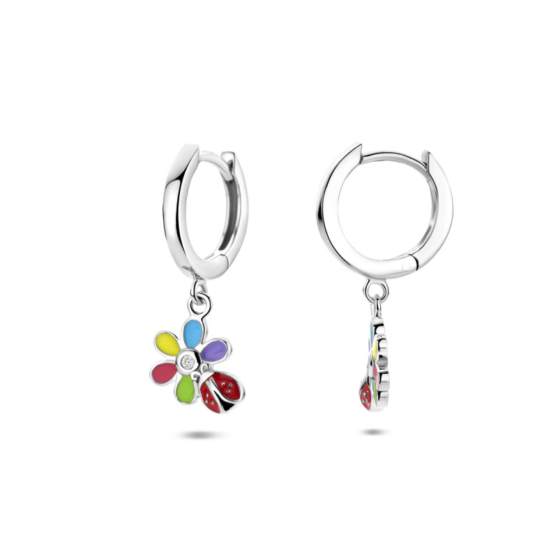 zilveren-kinder-oorringen-met-multicolor-bloemen-en-lieveheersbeestje-8-mm-breed-hoogte-22-mm