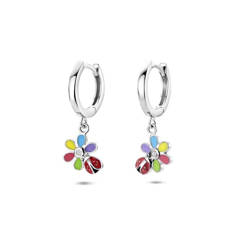 zilveren-kinder-oorringen-met-multicolor-bloemen-en-lieveheersbeestje-8-mm-breed-hoogte-22-mm