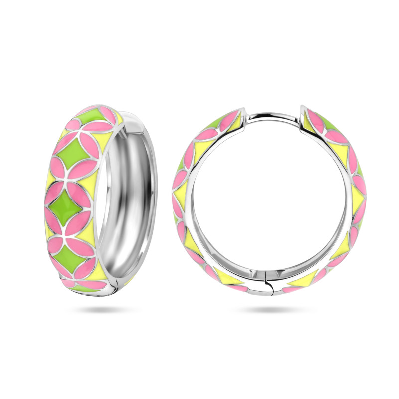 zilveren-klapoorringen-met-gekleurd-emaille-in-patroon-groen-geel-en-roze-6-5-mm-breed-diameter-22-mm