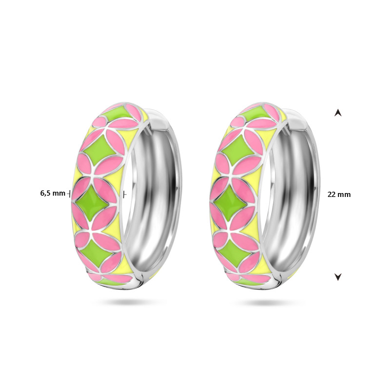 zilveren-klapoorringen-met-gekleurd-emaille-in-patroon-groen-geel-en-roze-6-5-mm-breed-diameter-22-mm