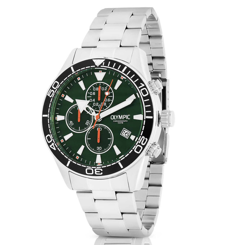 Olympic Adam OL72HSS285 herenhorloge Staal met groene