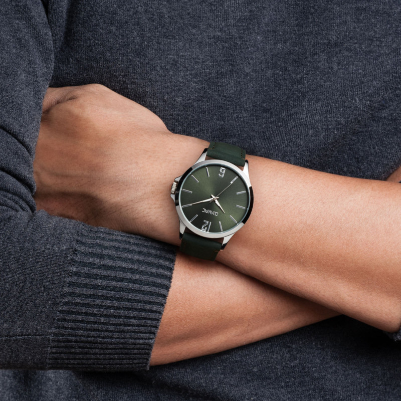 olympic-danny-ol72hsl082-groen-herenhorloge-met-een-leren-band-en-stalen-kast-o-40-mm