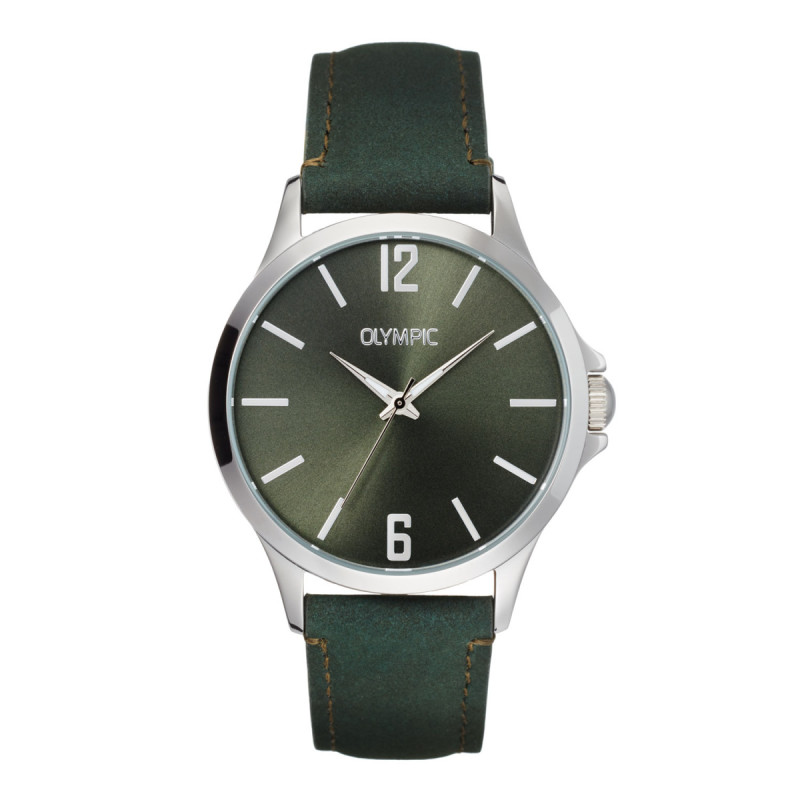 olympic-danny-ol72hsl082-groen-herenhorloge-met-een-leren-band-en-stalen-kast-o-40-mm