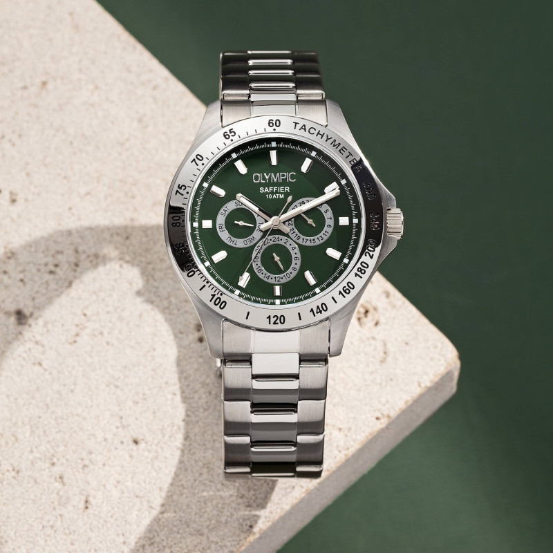 olympic-jeffrey-ol89hss051-herenhorloge-staal-met-groene-wijzerplaat-o-42-mm